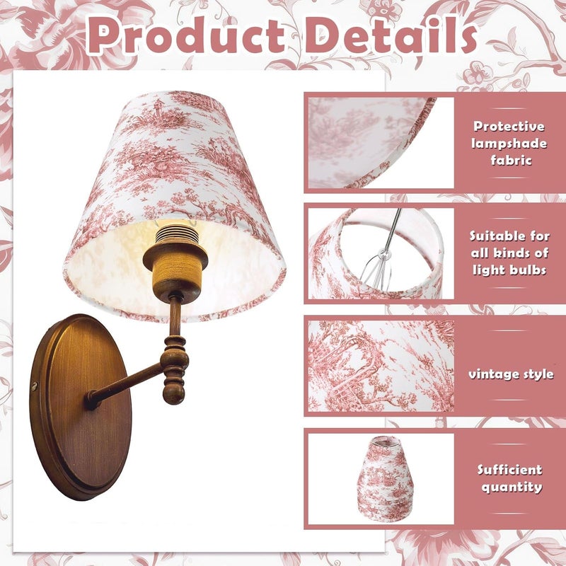 VIHOSE 6 Pcs 6 Pcs Chandelier Lamp Shades Small Chinoiserie Lamp Shade 3 x 6 x 5 Inch French Countryside Toile Clip Bulbs Lampshade for Wall Sconces Pendant Lighting (Flower Arch) - Image 3